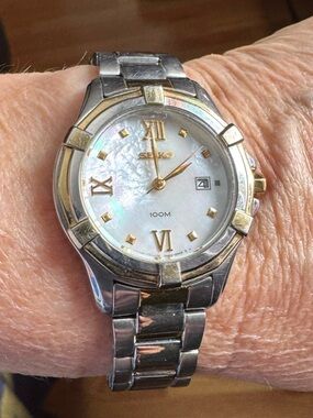 Seiko Two-Tone Silver and Gold Women’s Watch with Mother-of-Pearl Dial